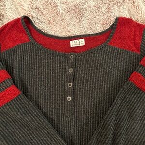 Maurices Red and Gray Long Sleeve Ribbed Thermal Tee